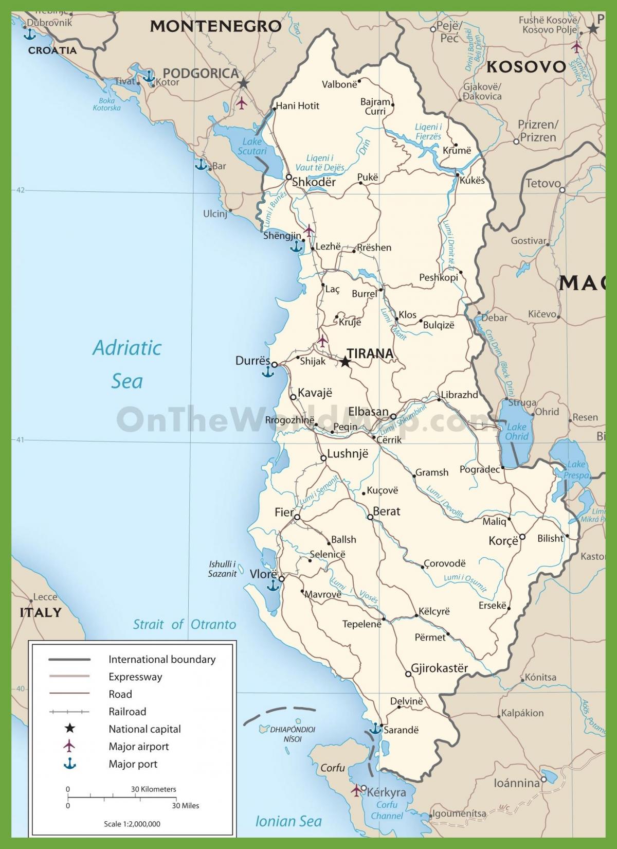 Албания пътищата на картата