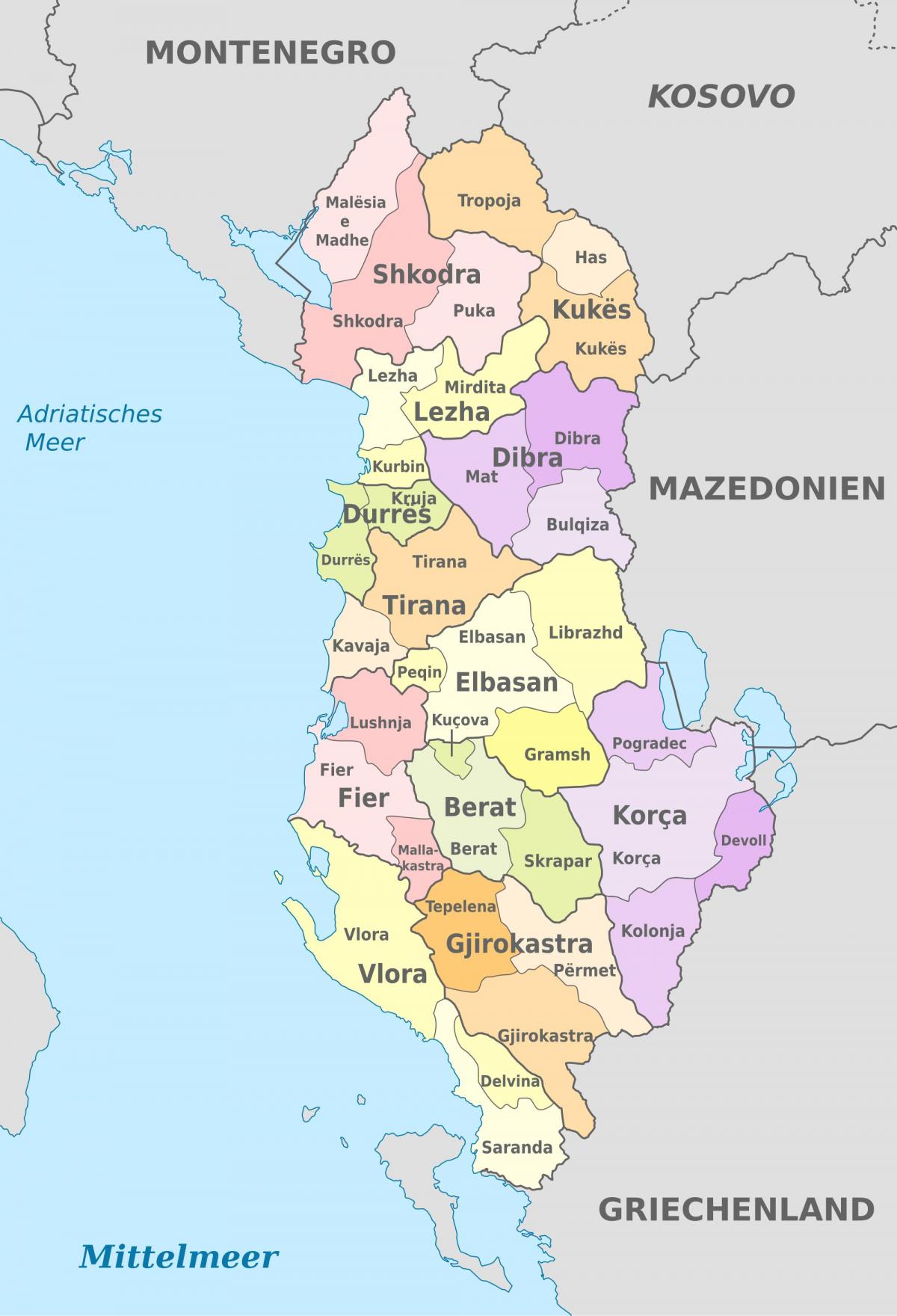 карта на Албания политически