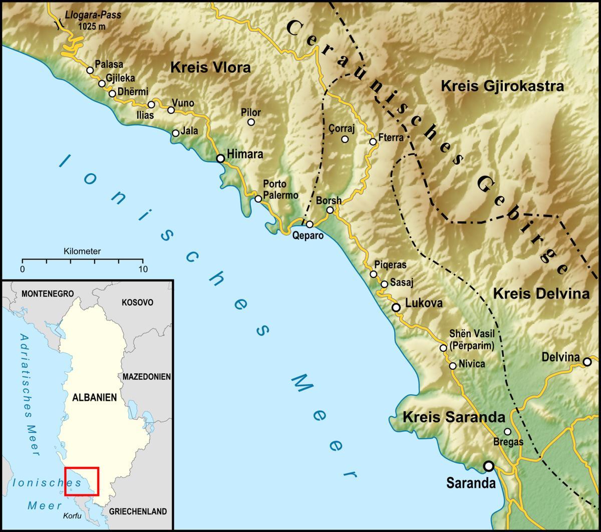 карта на албанската Ривиера